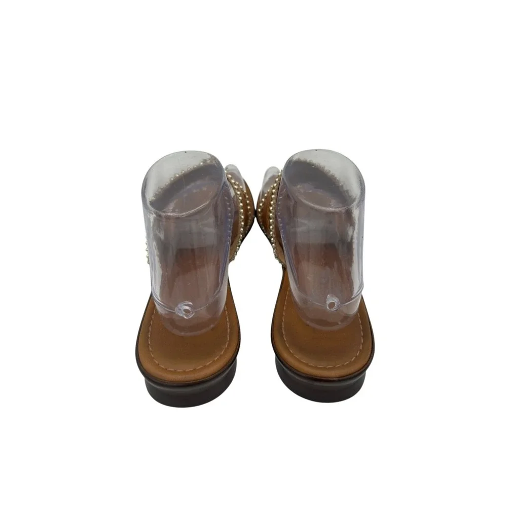 Rosanella Thong Sandals Women's Size 9 M Tan Braided‎ Leather Gold Beaded Italy